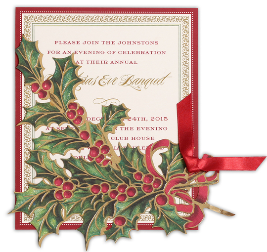 Christmas Holly Die-cut Invitations